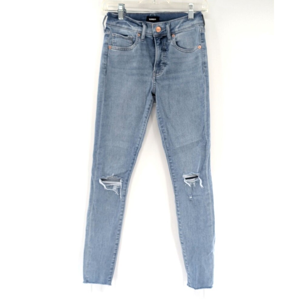 Express Light Wash Skinny Mid Rise Distressed Skinny Jeans 24/27.5 Size 0